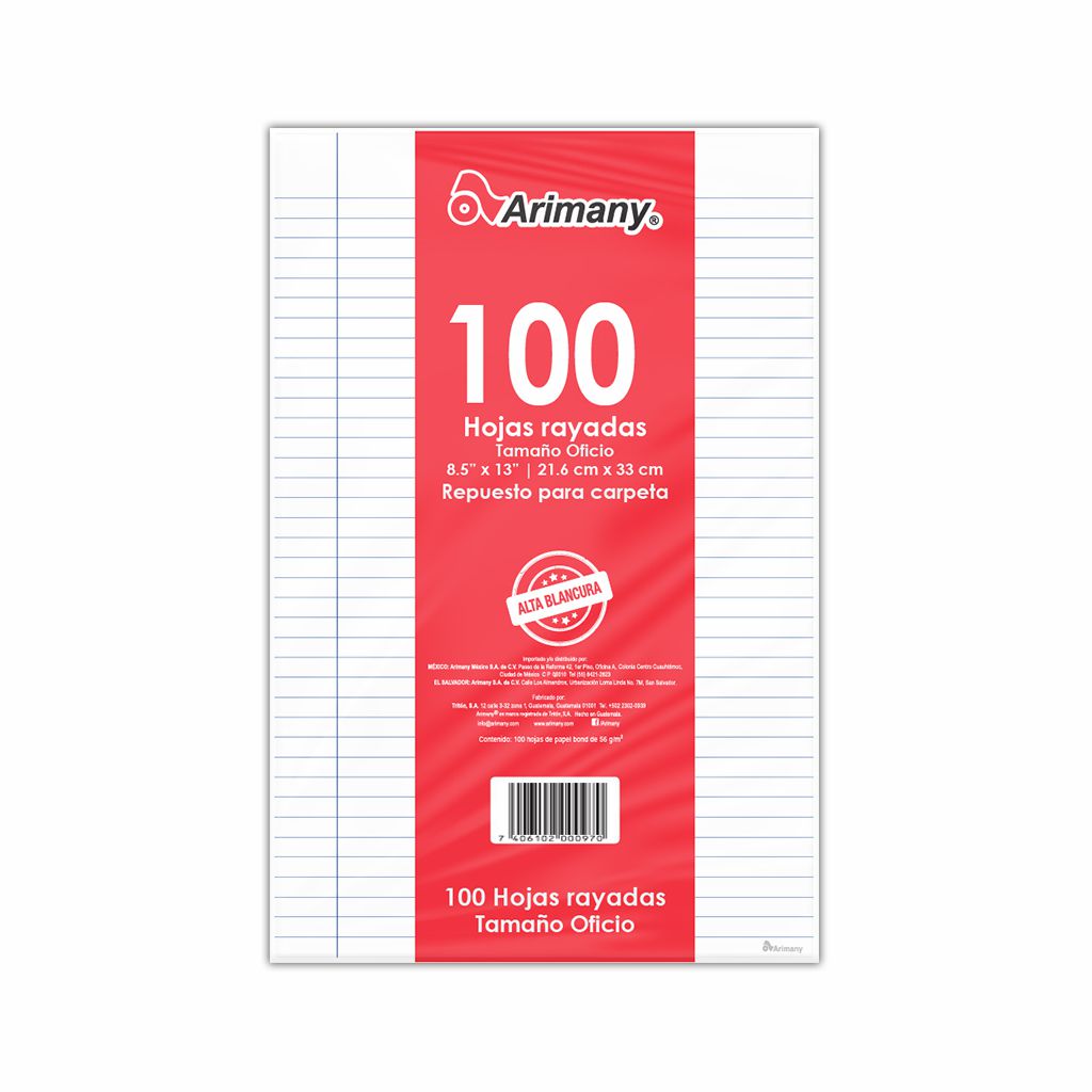 Papel Bond - Rayado y Perforado - Cientos (100 Hojas) - Arimany