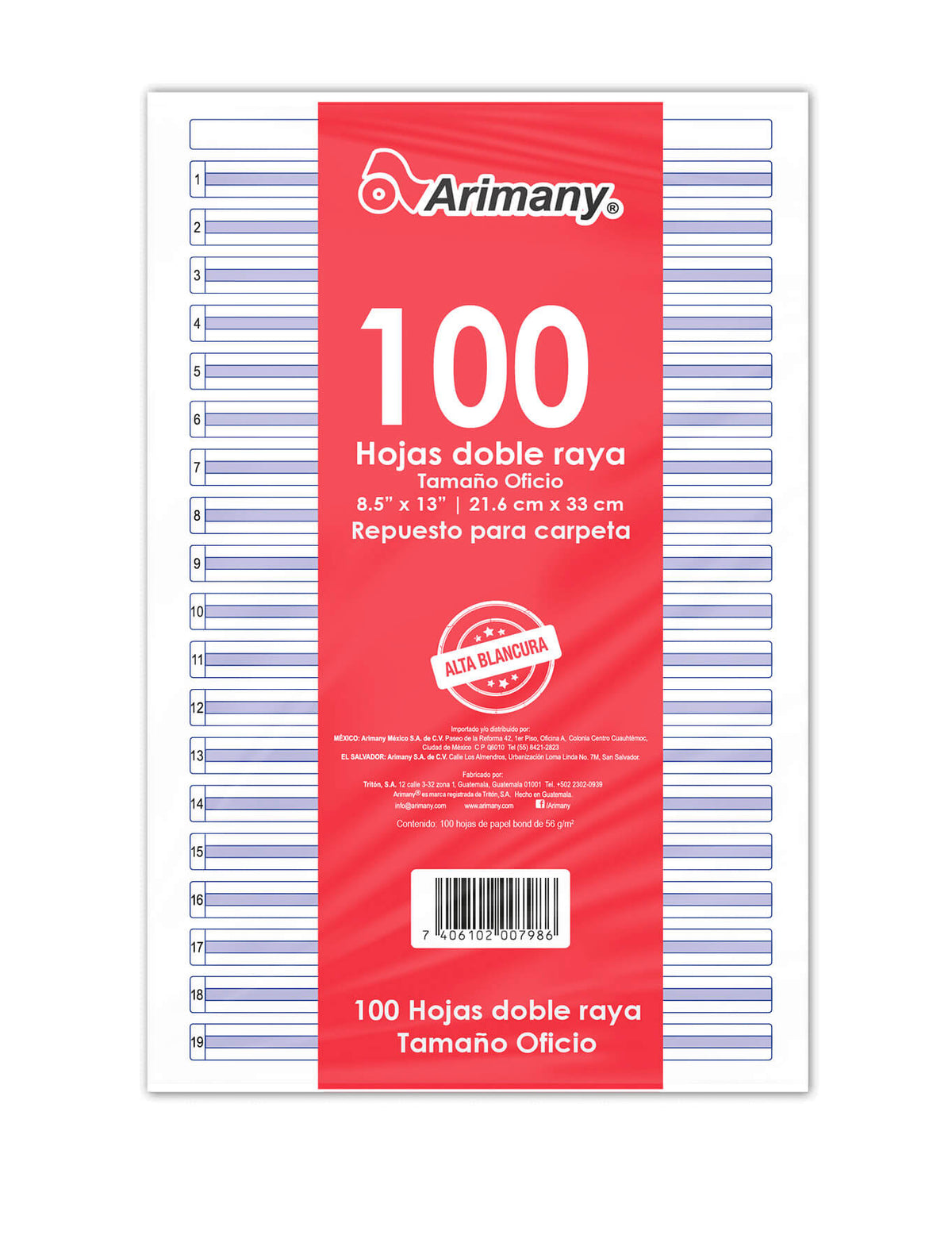 Papel Bond - Rayado y Perforado - Cientos (100 Hojas) - Arimany