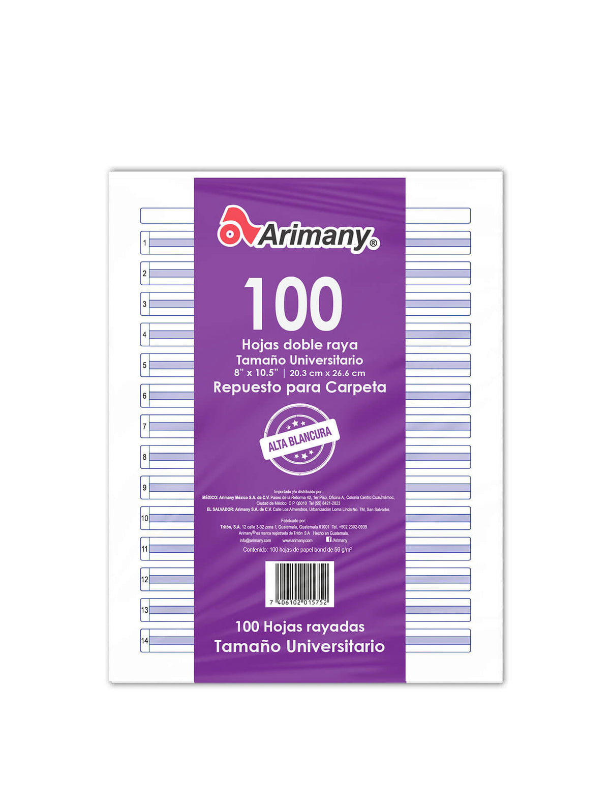 Papel Bond - Rayado y Perforado - Cientos (100 Hojas) - Arimany