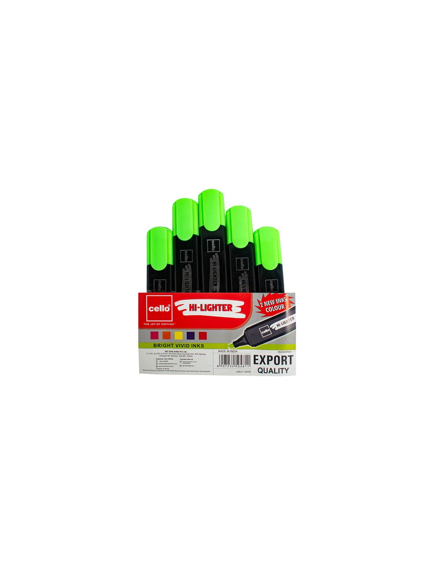 Marcador - Resaltador - Cello - Verde - Brilliant Highlighter - Caja de 5 Unidades