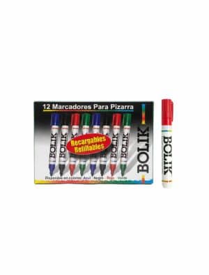 Marcador - Pizarra - Recargable - Bolik - Rojo - Punta Redonda - Caja de 12 Unidades
