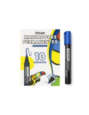 Marcador - Permanente - Tucan - Azul - Punta Biselada - Caja de 10 Unidades