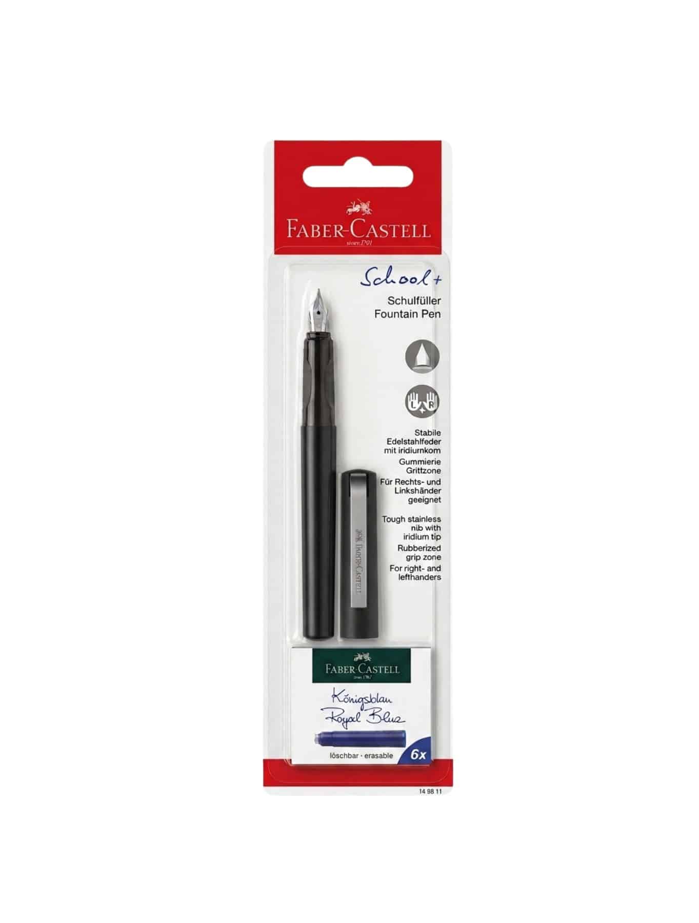 Lapicero - Pluma Fuente - Faber Castell - Negro - Tinta Azul - School - 1 Unidad