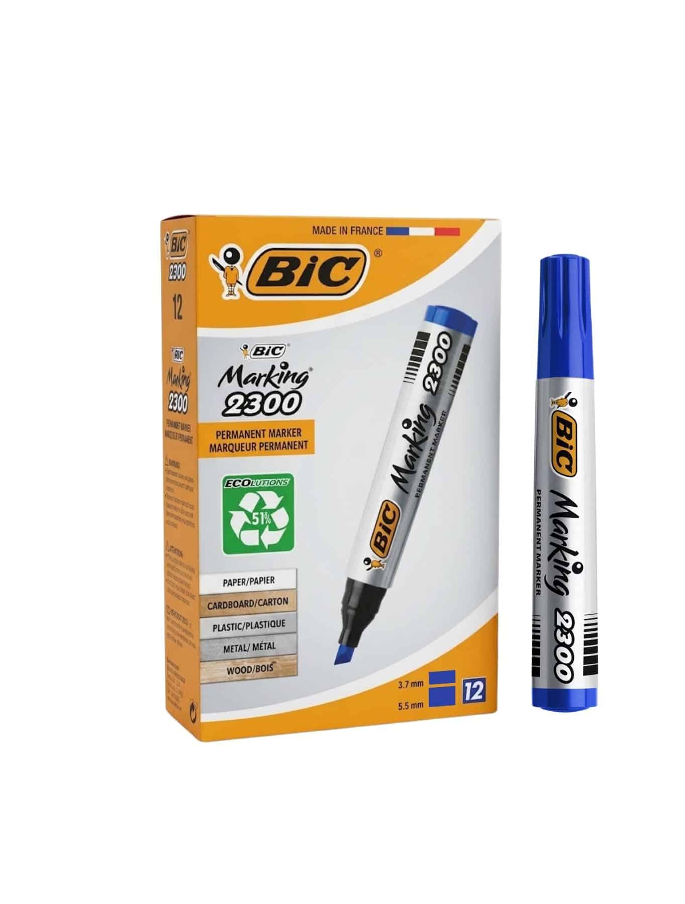 Marcador - Permanente - Bic- Azul - Marking 2300 - Punta Biselada - Caja de 12 Unidades - 1 Unidad