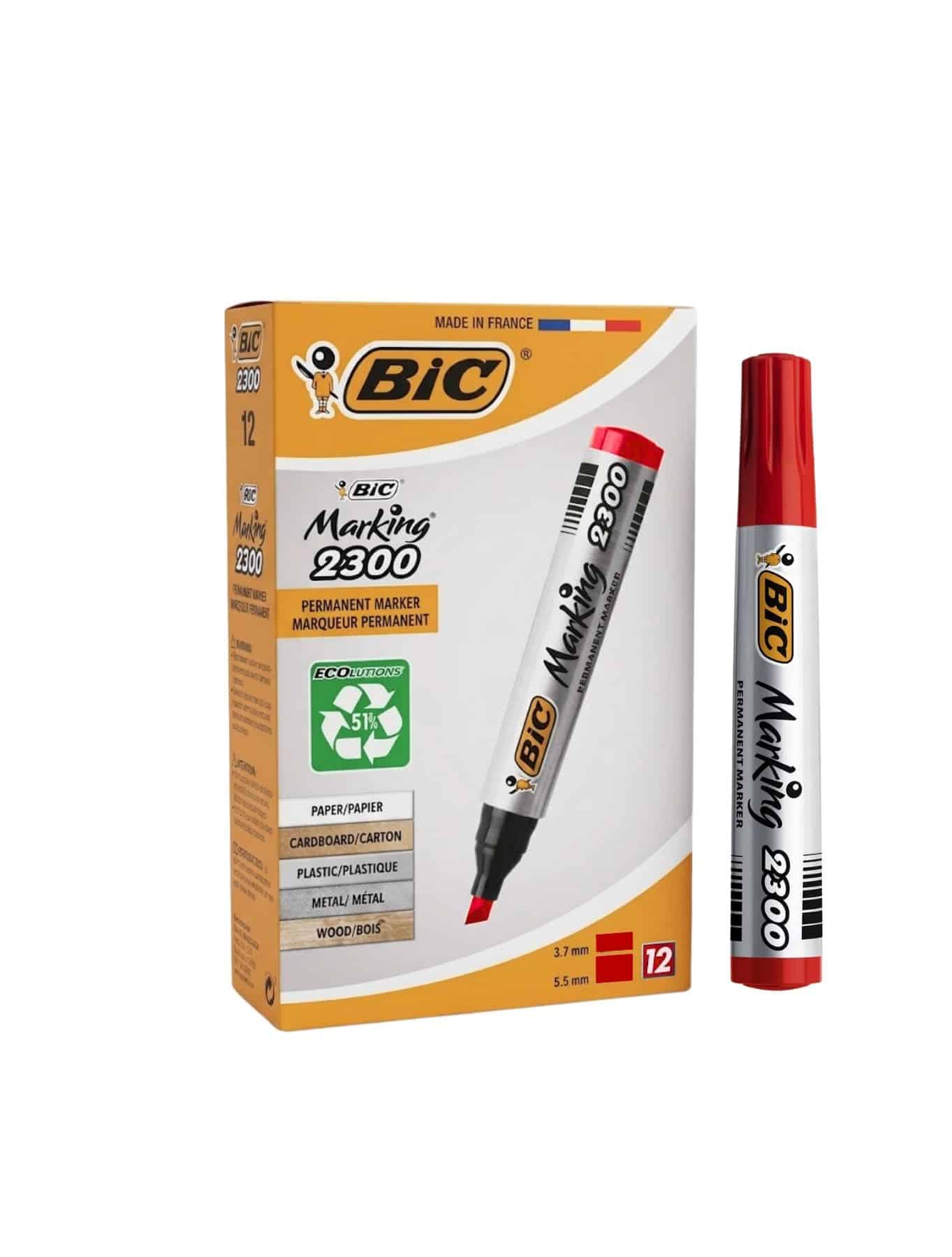 Marcador - Permanente - Bic- Rojo - Marking 2300 - Punta Biselada - Caja de 12 Unidades - 1 Unidad