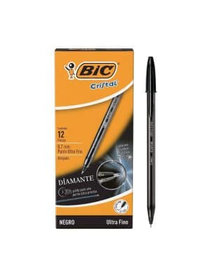 Lapicero - Bic - Negro - Punta Fina - Cristal - 0.7 MM - Caja de 12 Unidades- 1 Unidad