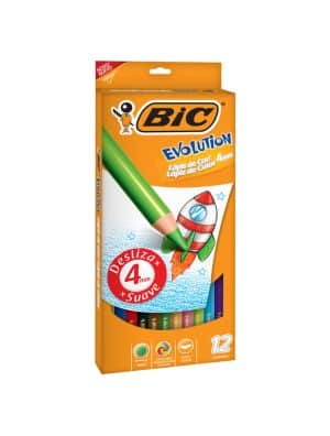 Crayón De Madera - Bic - 12 Colores - Mina Gruesa - 4 MM - Tamaño Estandar - Redondo - 1 Unidad