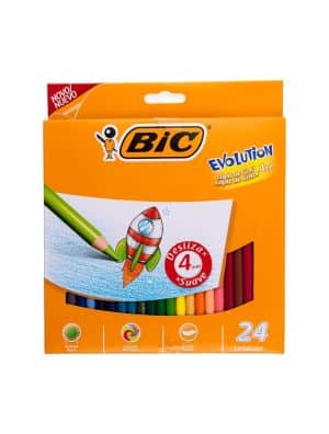 Crayón De Madera - Bic - 24 Colores - Mina Gruesa - 4 MM - Tamaño Estandar - Redondo - 1 Unidad